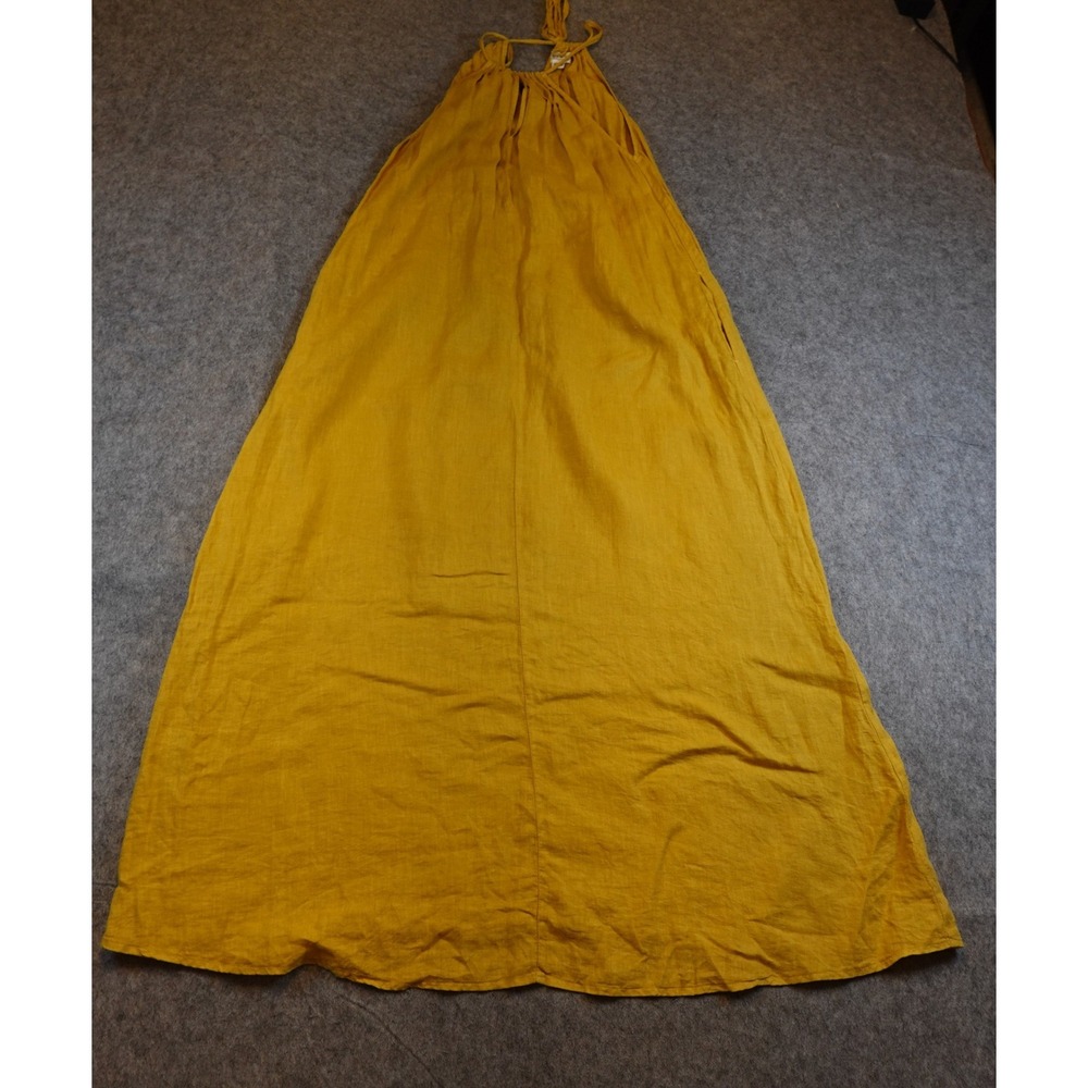 Velvet Graham Spencer Dress Women Small Yellow Linen Maxi Tiered Pockets Belted